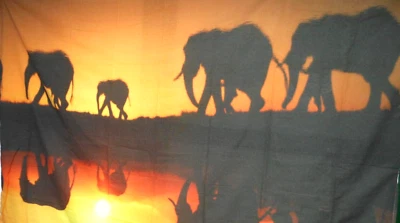 LINO 60" X 90" FAMILIA ELEFANTE, PARED PUESTA DE SOL Y MESA TAPIZ TIRO ~ Nuevo Foto 1 de 4