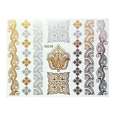 Flash Einmal Temporaneo Colla Tatuaggio Oro Argento 9teile Henna Bracciale G39 - Immagine 1 di 4