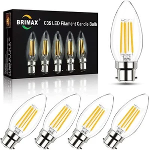 BRIMAX B22 Bayonet LED Candle Bulbs 4W Filament Dimmable for Chandeliers Ceiling - Picture 1 of 11