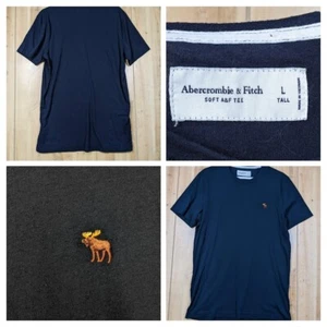 Abercrombie and Fitch Shirt Mens LT Blue Embroidered Moose Crew Neck Cotton Tall - Picture 1 of 10