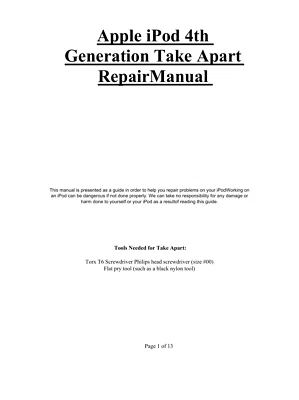 Apple iPod 4th Generation Take Apart Repair Manual - image 1 of 4