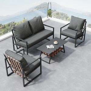 Sitzgruppe Balkon Lounge Gartenmöbel Terrassenmöbel Tisch, Sofa und Sessel Set - Bild 1 von 15