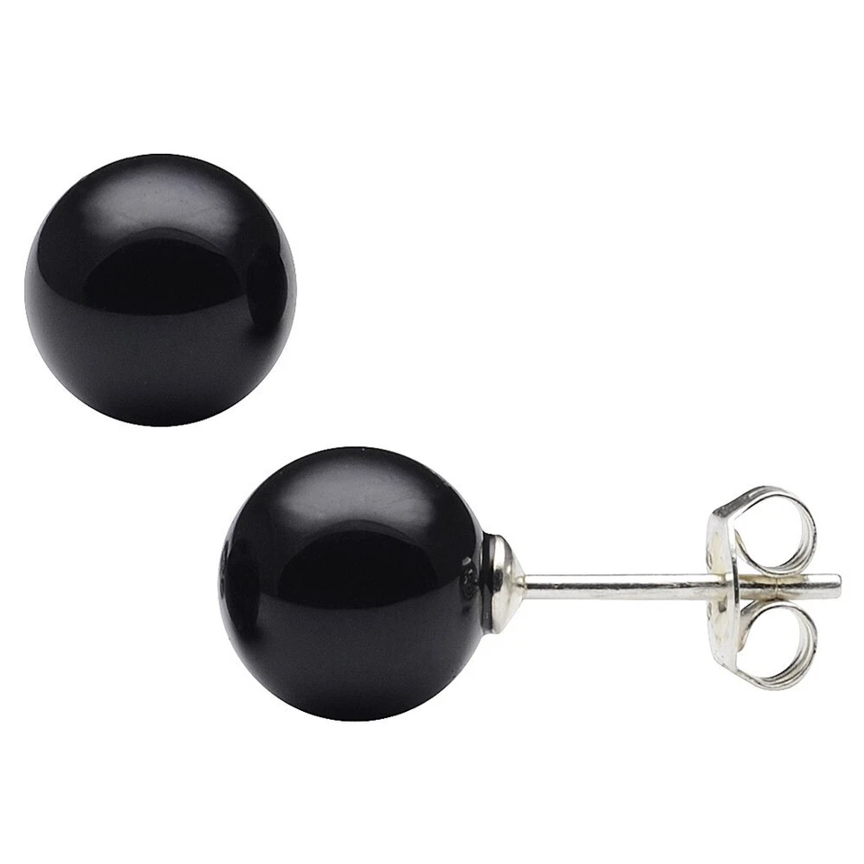 Orecchini Chiusura a Farfalla con Onice Nero 8mm, 925 Argento Rodiato Unisex - Immagine 1 di 1
