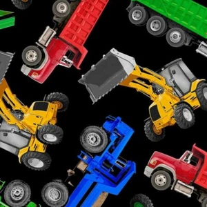100% Cotton Fabric Timeless Treasures Tossed Construction Trucks 112cm Wide - Picture 1 of 1