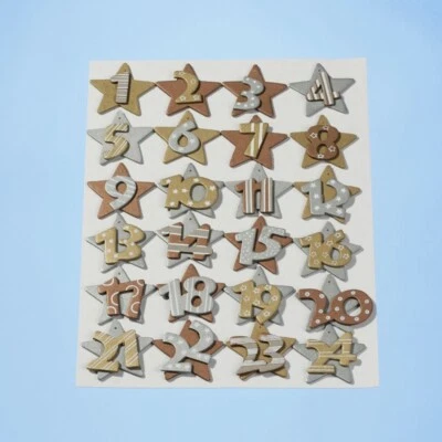 Holz - Adventskalenderzahlen 1-24 gold / silber / kupfer Holzzahlen Stern-Sterne - Bild 1 von 2