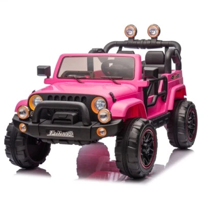 Camión de paseo 24V para niños con luz Bluetooth control remoto eléctrico Jeep juguete rosa Foto 1 de 4