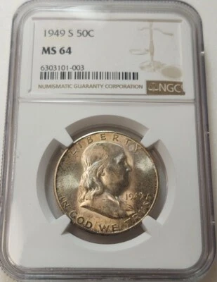 1949-S Franklin 50c Half Dollar NGC MS64 #6303101-003 - Image 1 of 4