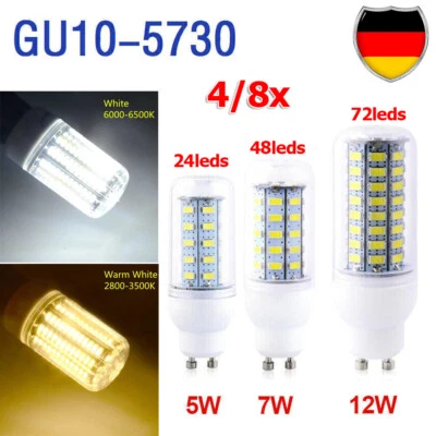 4/8X LED Birne GU10 5730 SMD Glühbirne Mais Lampe 5W-12W Energiesparlampen 220V - Bild 1 von 4