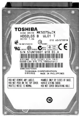 Disk Toshiba MK5075GSX 500GB 5400U/Min 8MB Cache SATA II 3Gbps 2.5'' Pollici - Immagine 1 di 3