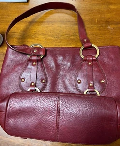 Women "Etienne Aigner red handbag w/ gold buckles. Prev. Owned - Picture 1 of 3