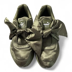 FENTY X PUMA by Rihanna Satin Bow Olive Green Sneakers Size 8 Women's Shoe - Picture 1 of 10