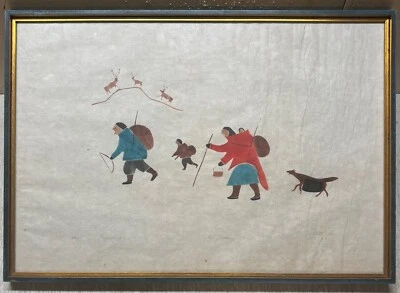 De colección 1972 Nicodemus Nowyook 'The Journey' INUIT Caza Pangnirtung Corte a Piedra Foto 1 de 4