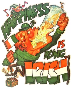 9 Vintage HAPPINESS IS BEING IRISH Luck Beer T Shirt Heat Transfer Leprechaun - Picture 1 of 1