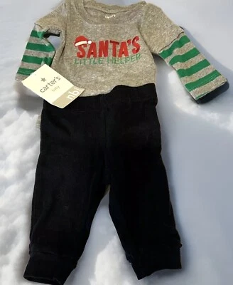 Carters Infant Newborn  5-8 lbs Holiday Body Suit Set Santas Little Helper  NWT - Image 1 of 4