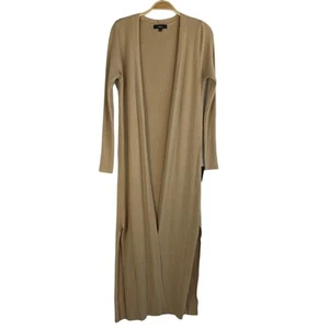 Lulus Duster Maxi Cardigan Sweater Women S Tan Open Front Ribbed Knit Side Slits - Picture 1 of 6