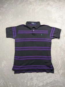 Polo Ralph Lauren Shirt Mens L Made in USA Black Purple Stripe Short Sleeve - Picture 1 of 9