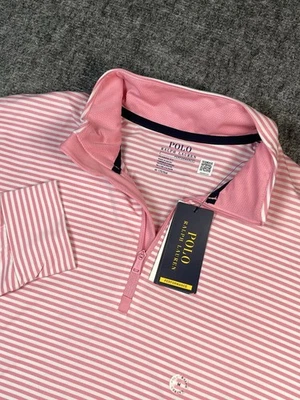 Polo Sport Ralph Lauren Cuarto Cremallera Hombres Mediano Rosa Blanco Rayas Pullover Nuevo con Etiquetas Foto 1 de 4
