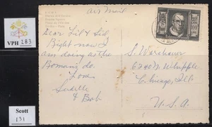 VPH_283. VATICAN. Postcard to USA w. 100 Lire BASILICA. Scott 131 - Picture 1 of 1