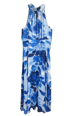 Maxi Vestido ELIZA J Azul Floral Flores Halter Cuello Atado Espalda Gasa Talla 16 Foto 1 de 4