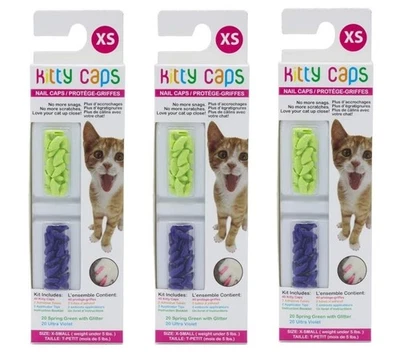 Gorras para uñas Kitty Caps | Verde primavera con brillo y violeta, 40 unidades, XS - Paquete de 3 Foto 1 de 3