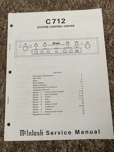 Vintage Mcintosh C712 System Control Center Service Manual Information Original - Bild 1 von 1