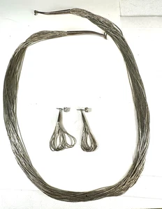 Vintage Navajo Sterling Silver 30 Strands Liquid Silver Beads and Earrings Set - Picture 1 of 7