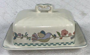 Mikasa Country Morning Covered Butter Dish 7 1/8" Ceramic Floral Farmhouse VTG - Picture 1 of 12