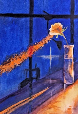 Golden Rose with Radiant Glow Watercolor Painting A4 Symbolic Spiritual Wall Art - Image 1 of 4