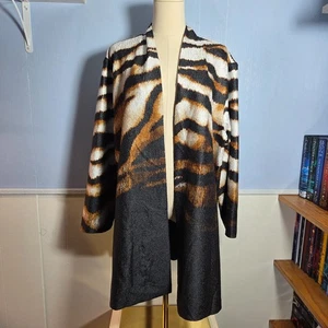 Chico's Gr. 3 schwarz braun Animal Print Langarm leichte offene Strickjacke - Bild 1 von 10