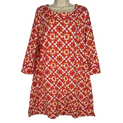 Lands’ End Women’s XL 18 Shift Dress Geometric Floral Print 3/4 Sleeve Stretch - Image 1 of 4
