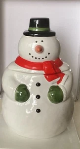 Snowman Cookie Jar Christmas Holiday Canister Certified Int. Top Hat & Scarf 10" - Picture 1 of 7