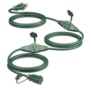 25 Fuß Außen-Verlängerungskabel, gleichmäßiger Abstand 3 Steckdosen Stecker mit Sicherheitsabdeckung - Bild 1 von 7