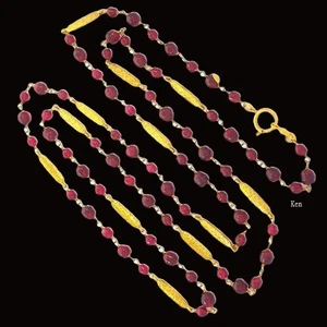 CHANEL Necklace Pendant Choker Gold Chain Logo Coco CC GP Swing Ken Gripoix Red - Picture 1 of 7