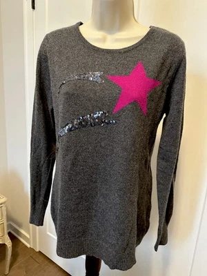 Suéter C by Bloomingdale's Gris 100% Cachemira L Rosa Caliente Estrella Fugaz Lentejuelas Foto 1 de 4