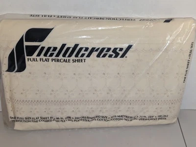 NOS Fieldcrest Trousseau Collection Percale Beige Full Flat Sheet Eyelet Lace  - Image 1 of 4