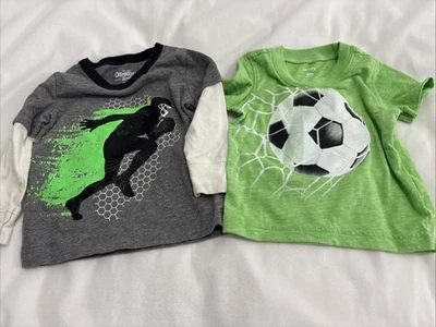Baby Boys Sports Shirts Size 6M.  L/S Football Gray And Green, S/S Green Soccer - Image 1 of 3