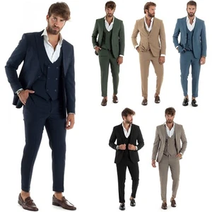 Herren Kleid Einreiher 3-teilig komplett mit eleganter Bauchdecke verschiedene Farben GIOSAL - Bild 1 von 100