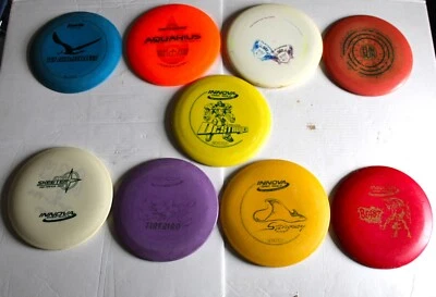 9 Disc's Disc Golf 5 Innova  4 Misc. Aquarius Albatross Fun & Sun Claymore Gold - Image 1 of 4