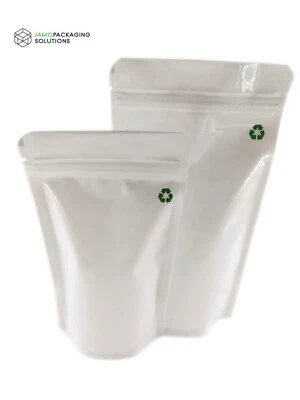 JAMO SOLUTIONS Recycable White Stand Up Pouch With Zip Lock Heat Seal Eco-Friendly Food Grade