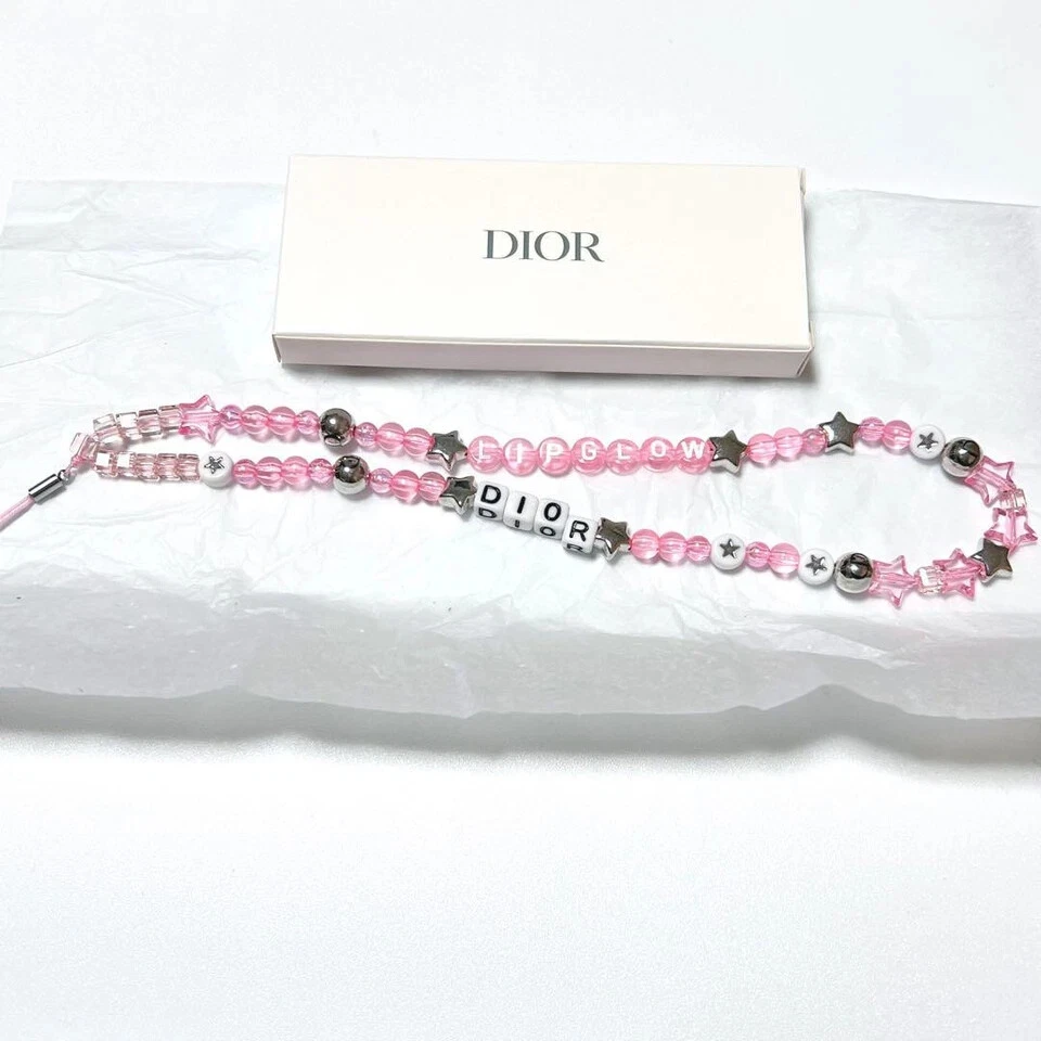 Christian Dior Beaded Strap Attach Telephone ring Pink White Novelty CD Logo