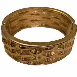 Vintage Joan Rivers Hinged Bangle Bracelet Gold Tone Cuff Signed Wide - Picture 1 of 11