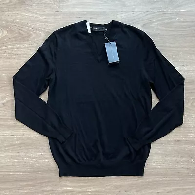 $295 NWT Ralph Lauren Black Label Merino Wool Knit V-Neck Sweater Black Size S - image 1 of 4