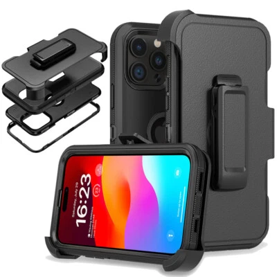 For iPhone 15 Pro 14 13 12 11 Pro Max Case Heavy Duty PC Cover Holster Belt Clip - Image 1 of 4