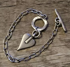 Danon Signature Heart T-Bar Bracelet, Pewter. 7" Inches. - Picture 1 of 4