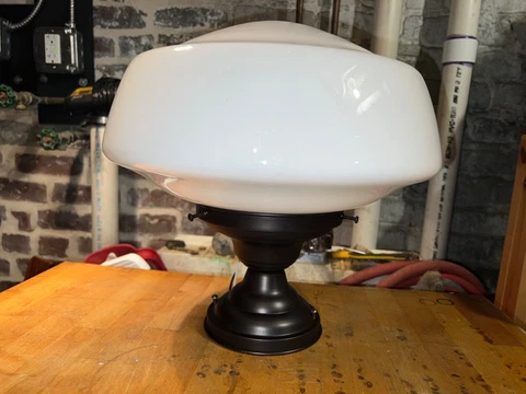 1930’s Antique Art Deco Pendant Light Fixture Milk Glass Schoolhouse Globe Rare Cover