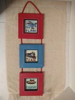 Tren de habitación para niños, avión a reacción y remolcador decoración de pared enmarcada en 3D 24" Foto 1 de 4