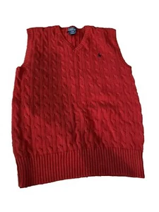 Polo By Ralph Lauren Sweater Vest Boys Youth L 14-16 Red Cable Knit Christmas - Picture 1 of 4