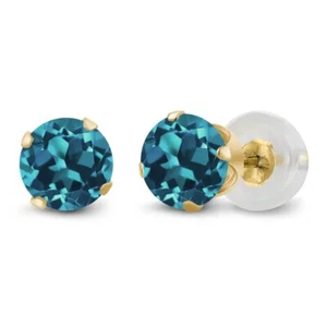 14K Yellow Gold London Blue Topaz Stud Earrings For Women (1.10 Cttw, Gemstone - Picture 1 of 6