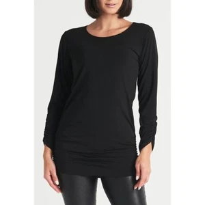 Planet by Lauren G Tunic Long Sleeve Ruche Tunic Top Black Size XS - Picture 1 of 13