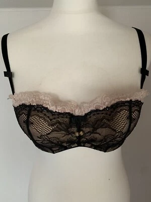 Nuevo con etiquetas Impresionante Sujetador de Encaje Balconette Rosa y Negro Talla 34DD Ideal para San Valentín Foto 1 de 4